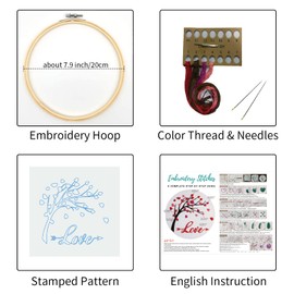 Louise Maelys Love Heart Tree Beginners Embroidery Kits,Cross Stitch Starter Kit for Adults Including Cloth with Valentine's Day Pattern Hoop Needles Instruction and Threads