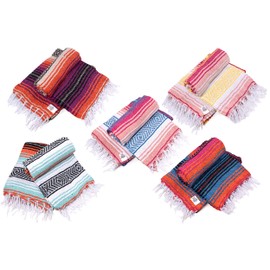 La Montana Mexican Blankets and Throws, 10 Pack, 74"x50" - Made in Mexico, Lightweight Yoga Blanket for Schools, Studios, Outdoors, Camping, Picnic, Decor - Machine Washable, Brights