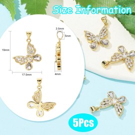 KitBeads 5pcs Cubic Zirconia Butterfly Charms - Transparent Animal Insect Charms, 18k Real Gold Plated Butterflies for Jewelry Making, Bulk