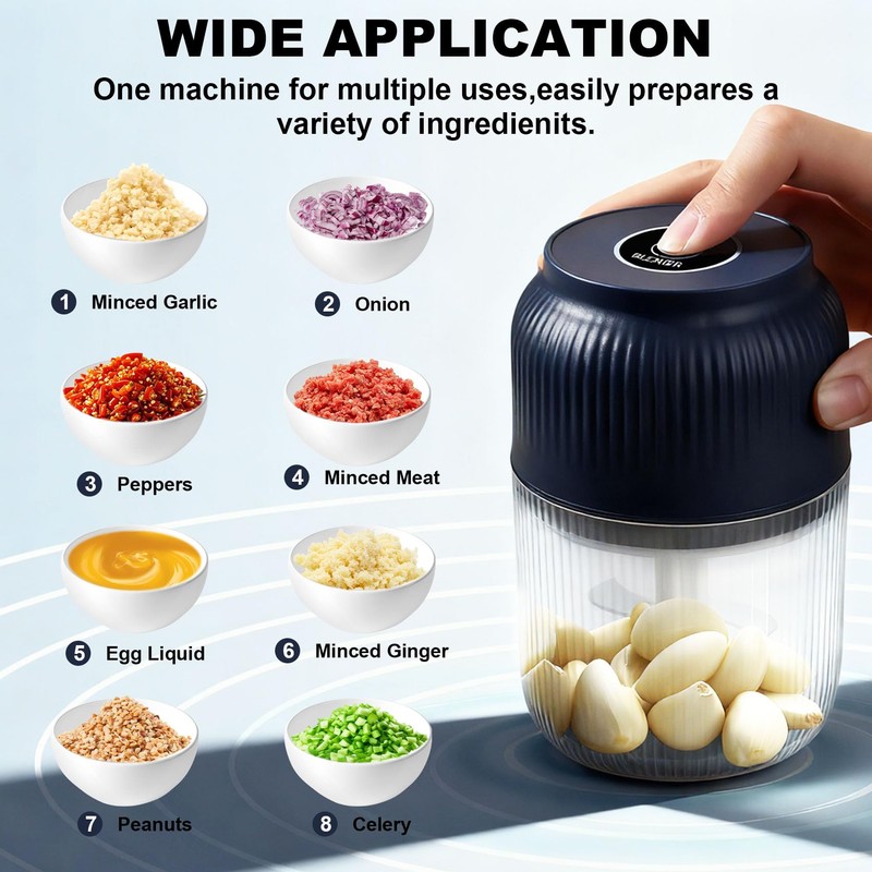 Casbomy Electric Garlic Chopper, Mini Portable Wireless Veggie Chopper with