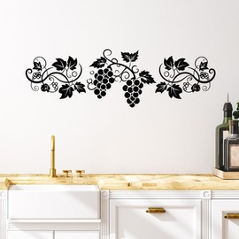 Large Vinyl Wall Decal Grape Vine with Leaves Pattern Vineyard Decor Stickers Mural (g8883) Black