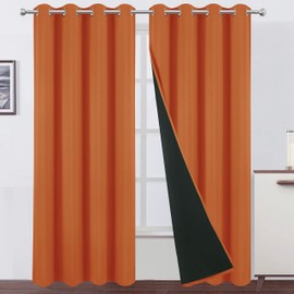 LEMOMO 100% Blackout Curtains 52 x 84 Inch/Orange Curtains 2 Panels with Black Lining Room Darkening Thermal Insulated Bedroom Curtains