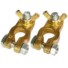 Ampper Brass Battery Terminal Connectors, Top Post Battery Terminals Clamp Set for Marine Car Boat RV Vehicles (Wing Nuts, 1 Pair)
