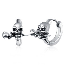 feilok skeleton Rose Small Hoop Earrings for Men Stainless Steel Piercing Huggie Ear Jewelry Earrings Studs silver