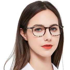 MARE AZZURO Blue Light Blocking Reading Glasses 2.0+ Women Lightweight Cute Round Readers 1.0 1.25 1.5 1.75 2.0 2.25 2.5 2.75 3.0 3.5 4.0 (Leopard, 2.00)