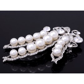 Alilang Silvery Tone Trio of Peas in a Pod Faux Pearl Rhinestone Fashion Pin Brooch