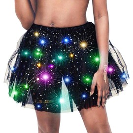 Nicute Women's LED Tutu Skirt Light Up Tutus Layered Tulle Ballet Dance Skirt Sparkly Party Tutu Costume for Women, White With Star, 40 Short