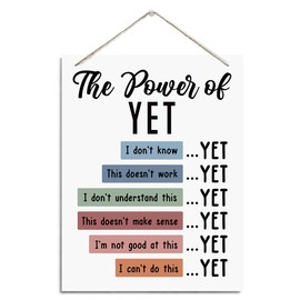 The YET Sign - Growth Mindset Hanging Wooden Plaque, Therapy & Classroom Decor