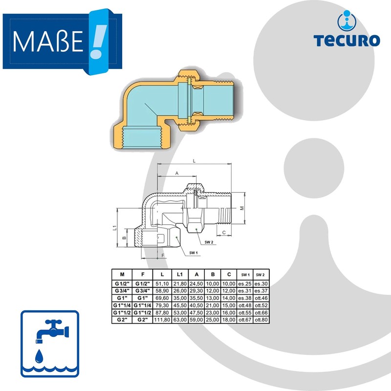 tecuro CW617N Elbow Fitting Female x Male Thread 1/2 Inch