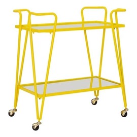 Linon Mia Metal and Mirorred Mid Century Bar Cart in Yellow