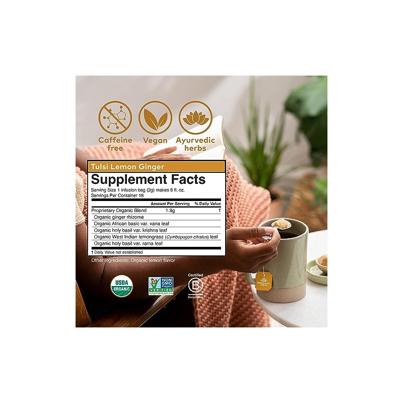 Organic India Tulsi Tea Lemon Jengibre 18 bolsas de té