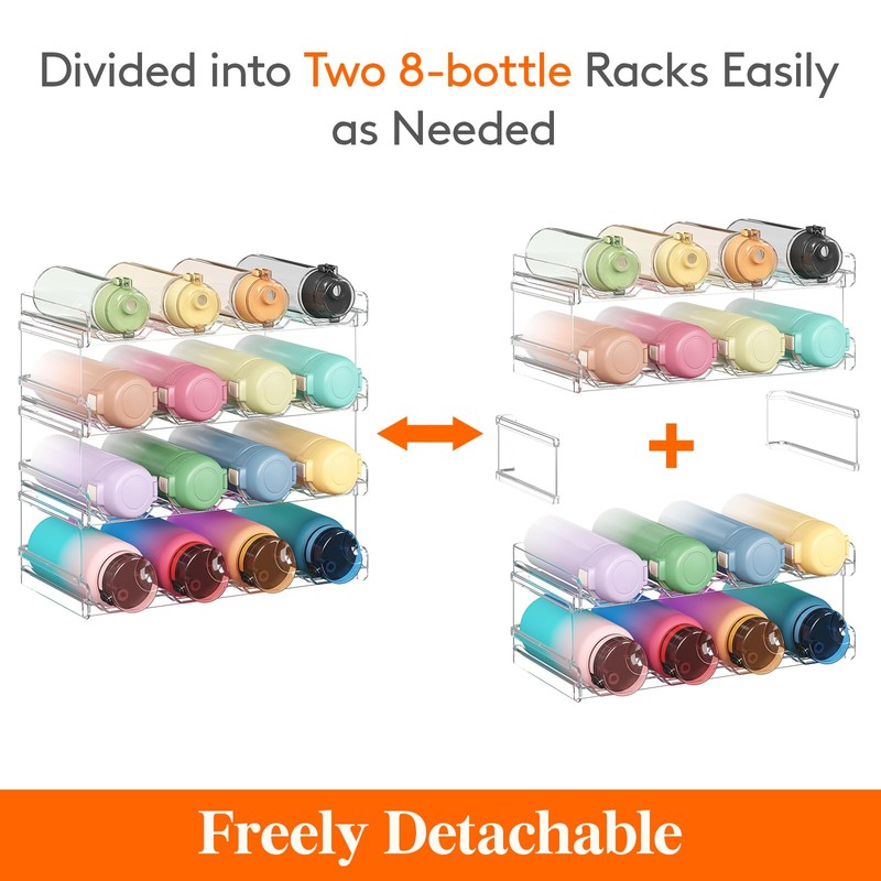 Lifewit Stackable Water Bottle Organizer for Cabinet, Plastic Bottle Holder