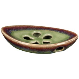 LungMongKol Shop Ceramic Soap Dish with Self Draining Tray for Bar Soap, Bathroom, Kitchen (Green No.2)