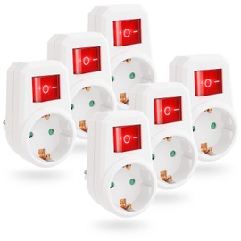 Greate 6 x Switchable Socket with Switch 1 Gang - Schuko Socket Switch 2-Pin Adapter Plug with Switch, Plug with Switch, Sockets with Off Switch, Socket Adapter with Switch
