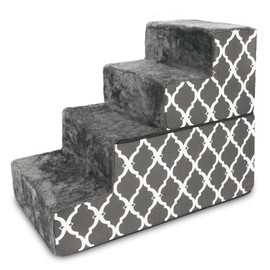 Foldable Pet Steps/Stairs with CertiPUR-US Certified Foam by Best Pet Supplies - Gray Lattice, 4-Steps (H: 22")
