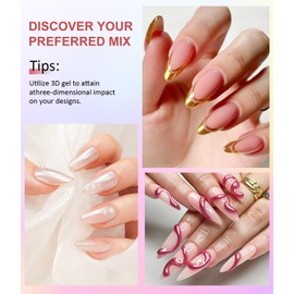 BISHENGYF Multifunctional 3d Nail Gel:Iridescent Metallic Effect Green Laser Nail Chrome Powders And 15g Rhinestone No Wipe 3d Gel,6pcs Pink Chrome Nail Powder For Nail Decoration Manicure (Silver)