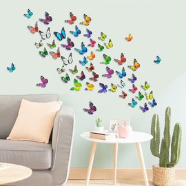 Heansun 80 PCS Butterfly Wall Decor Waterproof Removable Reusable Wings Foldable Plastic Butterflies Wall Stickers for Home Room Bedroom Nursery Decor