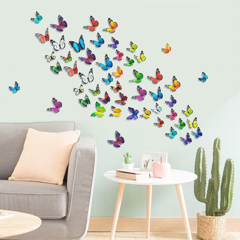 Heansun 80 PCS Butterfly Wall Decor Waterproof Removable Reusable Wings