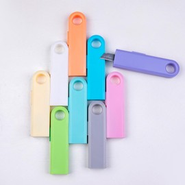 Mini Retractable Utility Knife U-shaped Box Cutters Plastic Letter Opener Slide Open with Keychain Hole for Box Letter Envelope, 1 Shapes 9 ColorsCourier knives