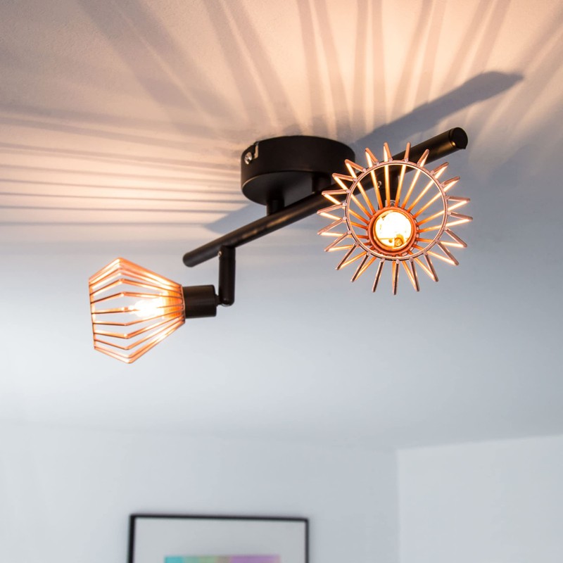 Ceiling lamp in retro design with Copper Cover, 2 x