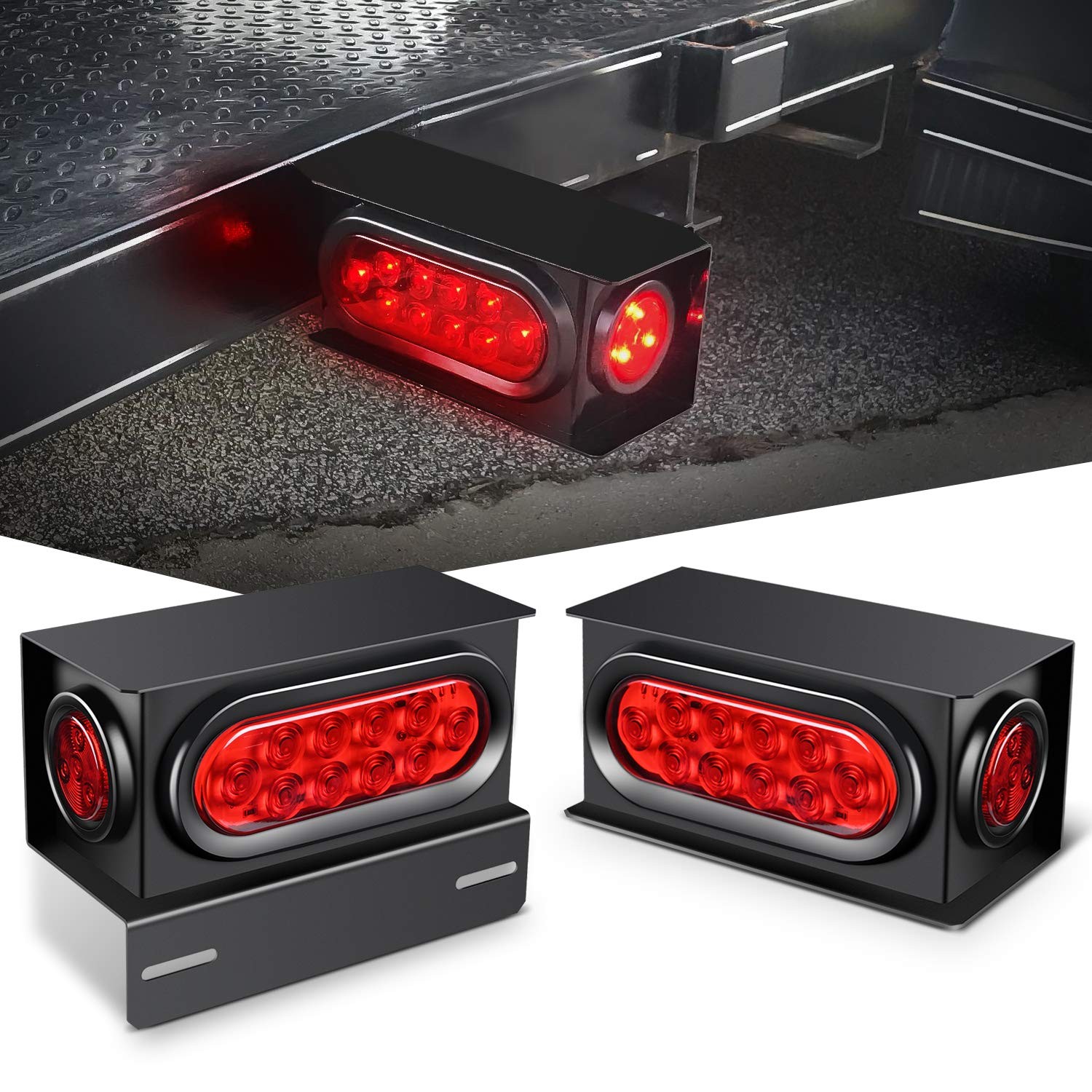 Nilight 2PCS Steel Trailer Light Boxes Housing Kit w/6Inch Oval Red LED ...
