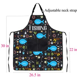 ENSIANTH Funny Fishing Apron Gifts for Fishing Lovers Fisherman Gifts Apron Fishing Boat Gifts Fish Print Apron with Pockets (fishing apron)