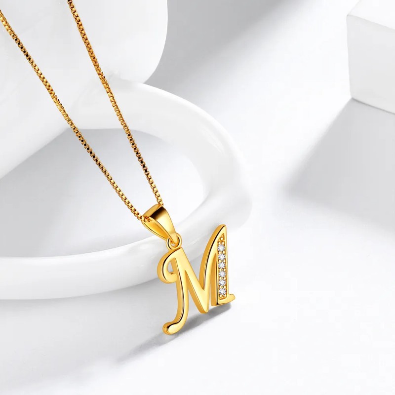Collares Mujer Inicial Letras Baño Oro 18k Zirconias Color M