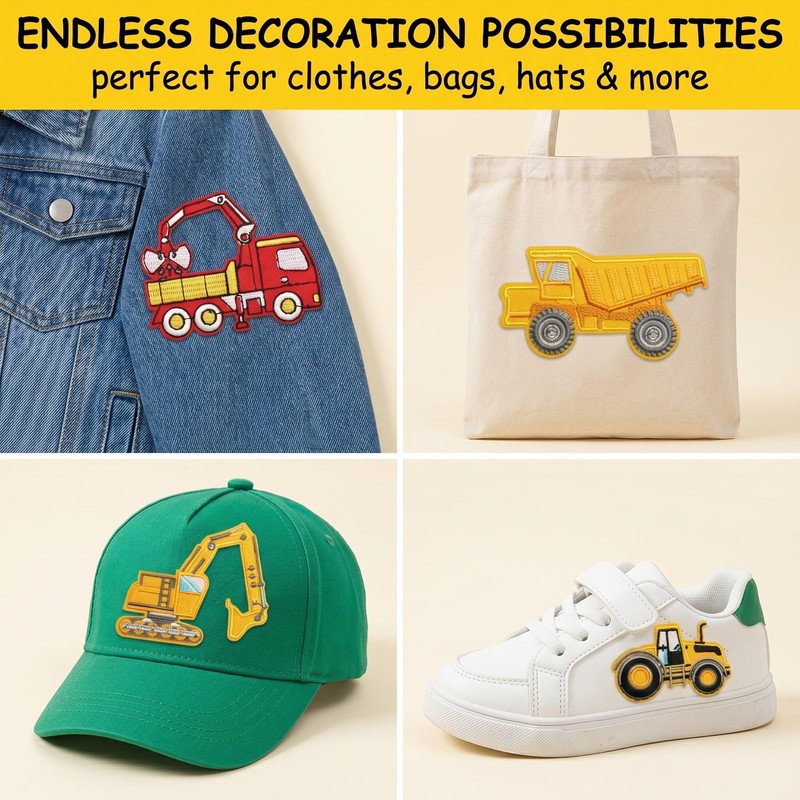 Toppe Termoadesive Bambini 16 Pezzi Patch per Veicoli da Cantiere