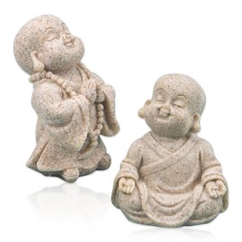 ZORZA 2Pcs Mini Maitreya Buddha Statue Cute Laughing Buddha Figurine Sandstone Zen Decoration Accessory for Home Car Dashboard and Desktop