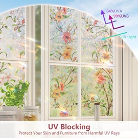 NINETREX Stained Glass Window Film,Window Privacy Film,Rainbow Decorative Stickers Anti UV Heat Control for Home Decor,17.5 x 78.7inch