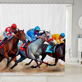 Erosebridal Horse Race Shower Curtain for Boys Men,Western Cowboy Fabric Shower Curtain,Rustic Farmhouse - Derby Horse Riders Sports Game Competition Waterproof Bathroom Curtains 72" Wx72 L