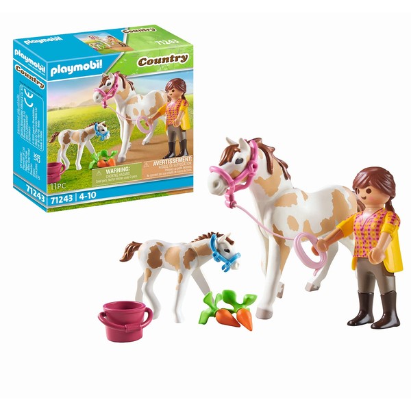 Playmobil Country 71243 Ragazza con cavallo e puledro, Animali per il maneggio e la fattoria, Giocattolo per bambini dai 4 anni in su