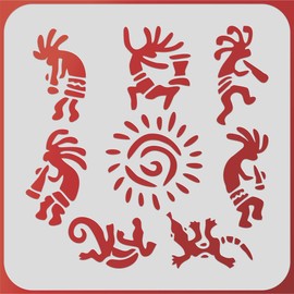 Kokopelli Wall Art Stencil, 16.5 x 16.5 cm (M) - Kachina Spirit Mythology Hopi Zuni Indian Stencils for Painting Template