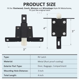 UnibLn RV Designer E525, Fleetwood Style Baggage Door Latch, for Compartment Doors, Storage Doors Catch, Fits Monaco and Winnebago Style RV Motorhome, (3 Inches Between Holes, 4 Inches Long)