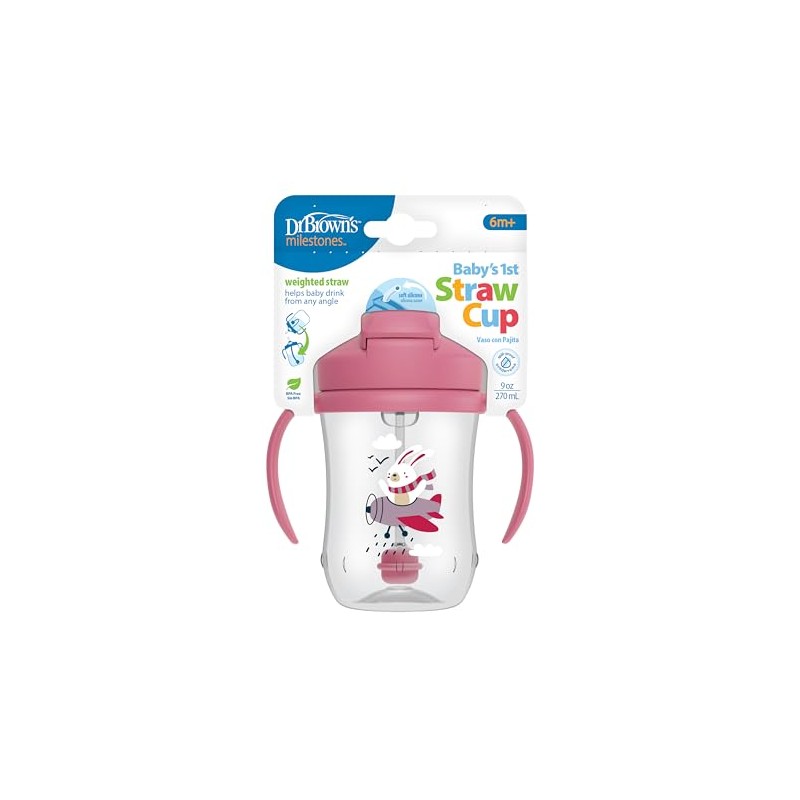 Dr. Brown's Vaso entrenador 9oz. con popote rosa