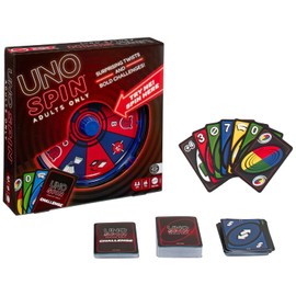 UNO Spin Solo Adultos Juego De Cartas, Mattel con Ruleta Y Retos Divertidos, Juego De Mesa para Reuniones Y Fiestas, para Adultos De 18 Años En Adelante