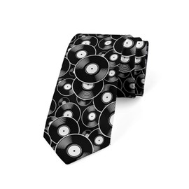 Ambesonne Necktie, Old Time Records Music Discs, 3.7", Charcoal Grey White