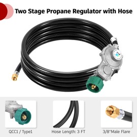 JEASOM 10FT Two Stage Propane Regulator with Hose, Dual Stage Propane Hose with QCC1/Type1 Connector for Gas Grills RV Appliance Generator Heater