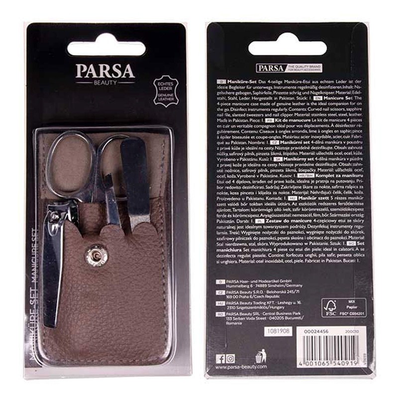 PARSA Beauty Manicure Set 4-Piece Genuine Leather Case in Grey