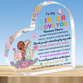 JMIMO Sister Gifts Funny Transparent Heart Shaped Acrylic Plaque Christmas Birthday Gifts for Sister