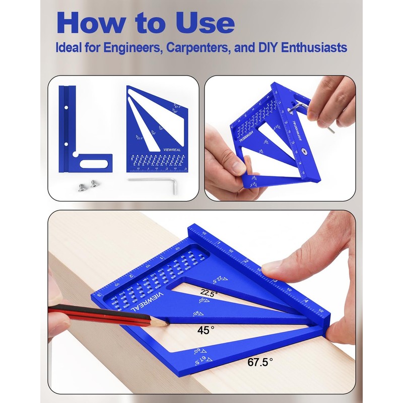 3D Multi Angle Measuring Ruler Aluminum Alloy Woodworking Square,Versatile Square
