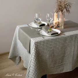 Linen & Cotton Tablecloth Table Linen Checked Country House Style Estella - 100% Linen, White / Grey (140 x 250 cm) Festive Rectangular Spring / Home Kitchen Restaurant Cafe Hotel Catering