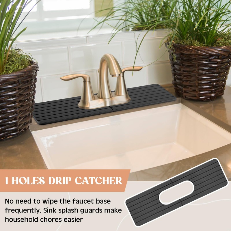 Teenyyou an Oval Hole Gray Faucet Mat for Kitchen Sink