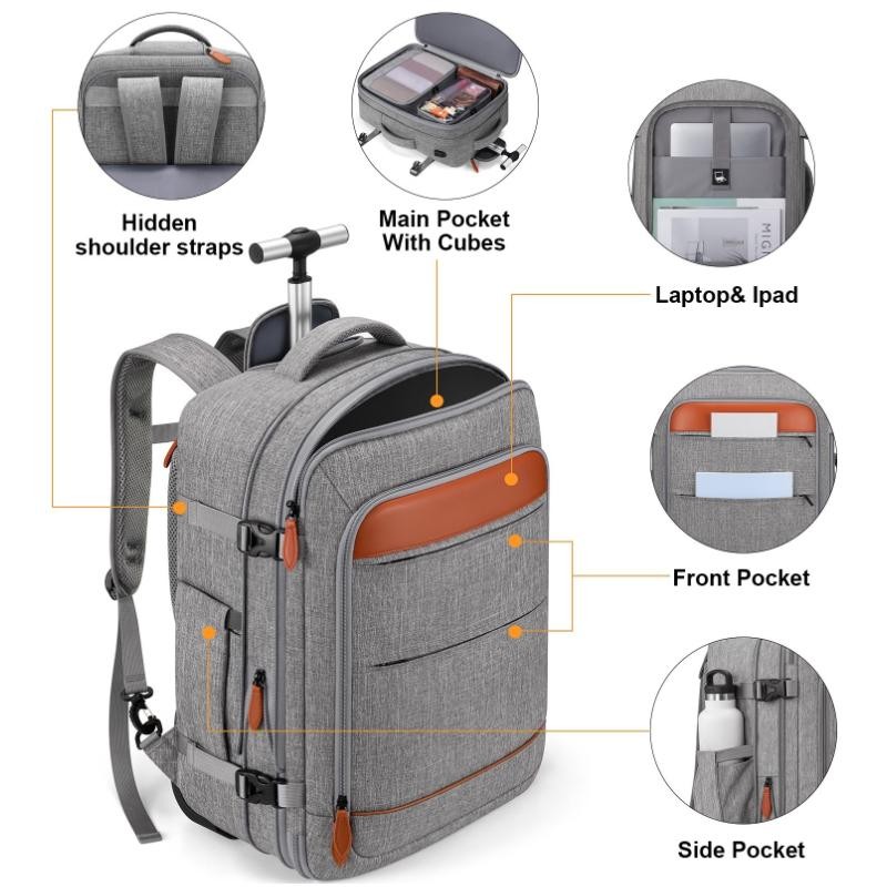 Rolling Backpack for Men and Women, Travel Backpack with Wheels,