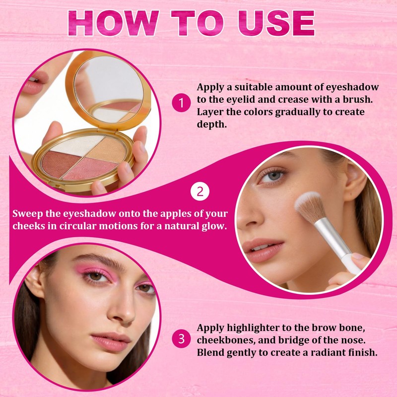 4-In-1 Eye & Cheek Palette, Blush Highlighter with 1 PCS