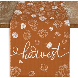 Cloudfomila Fall Table Runner 13x72 Inch, Orange Pumpkin Watercolor Thanksgiving Autumn Table Runner Burlap Dining Table Decor Fall Decorations for Home Harvest Holiday Party Supplies