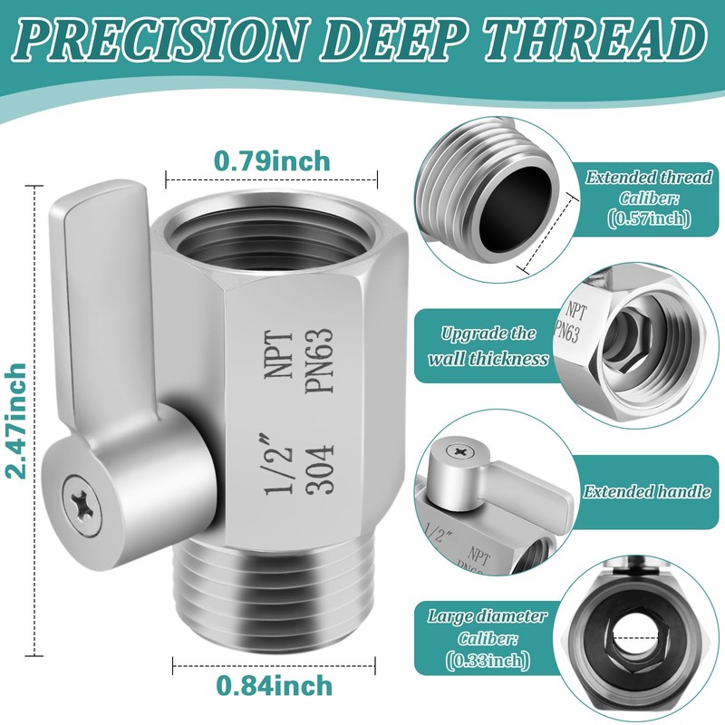 [2 Pack] Shower Head Shut Off Valve 304 Stainless Steel