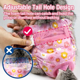 Pet Soft Disposable Cat Diapers - Diaper for Female & Male Cats, Puppy Doggie Diapers for Female Dogs with Adjustable Foam Tail Hole, X-Small (24Pcs, PK Flowers)
