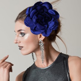 Oversize Hair Bows 7.8 Inch Large Flower Hair Bow Clip Handmade Women Girls Vintage Headdress French Design Hair Accessories, Blue