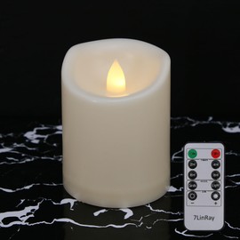 7LinRay 3" x 4" Single Flickering Flameless Candles with Remote and Timers, Waterproof Outdoor Indoor Battery Operated LED Pillar Candles for Home/Wedding Decor, Ivory Plastic, Won't Melt